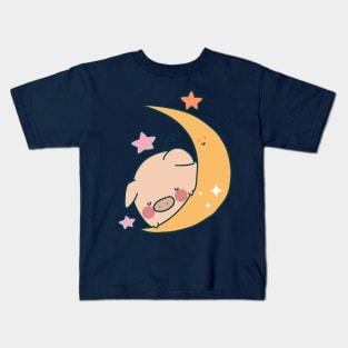 Sleepy Moon Pig Kids T-Shirt